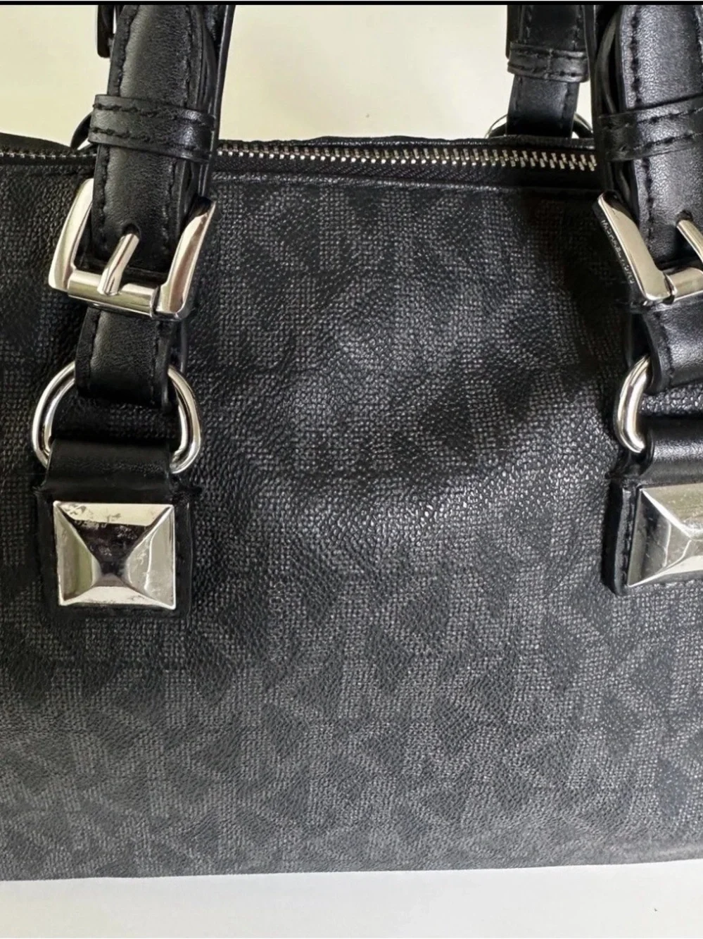 Michael Kors Black MK Logo Dome Satchel with Silver Hardware Grayson